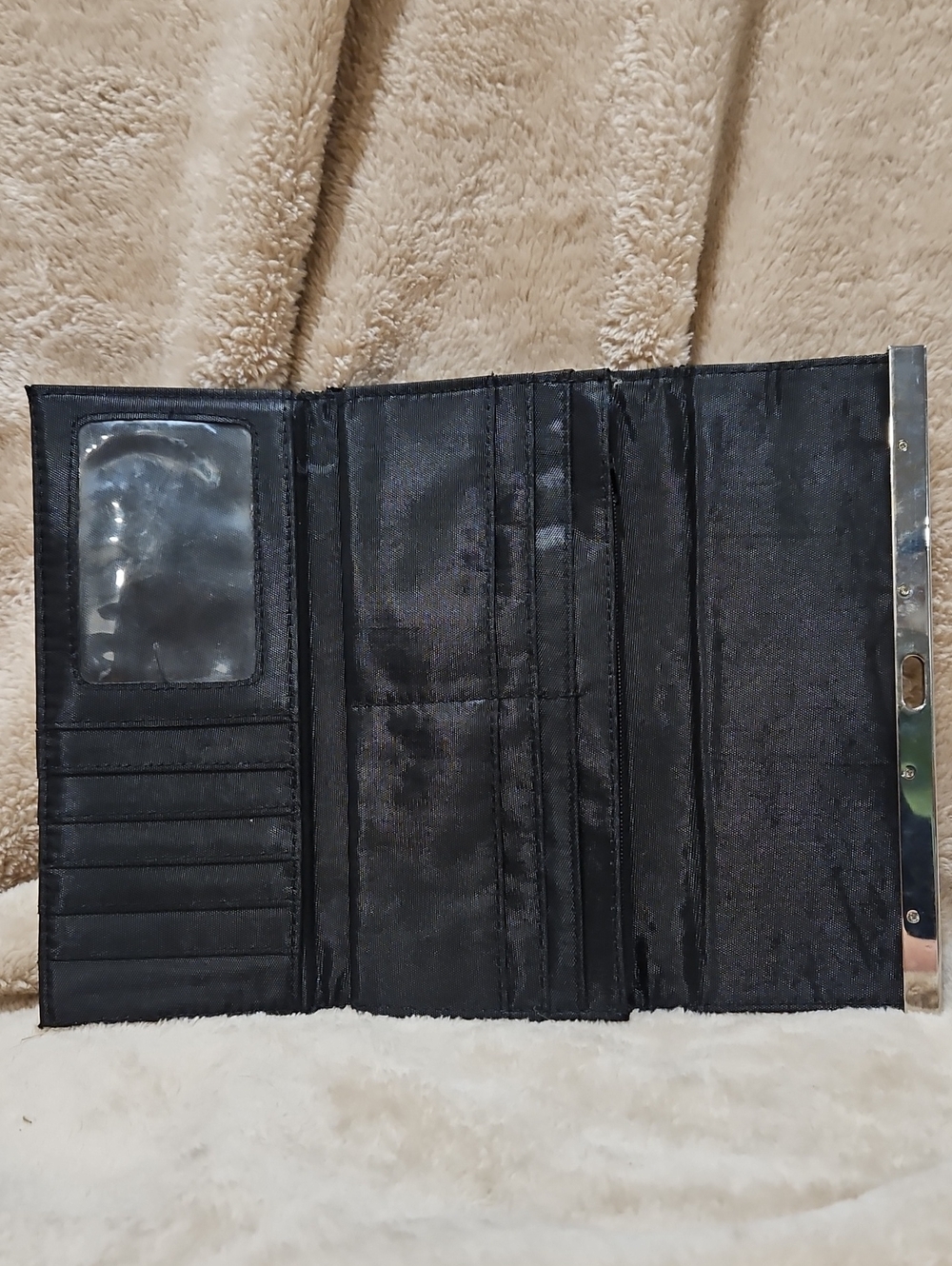 Black Quilted Patent Clutch Wallet with Silver Frame - Picture 3 of 4